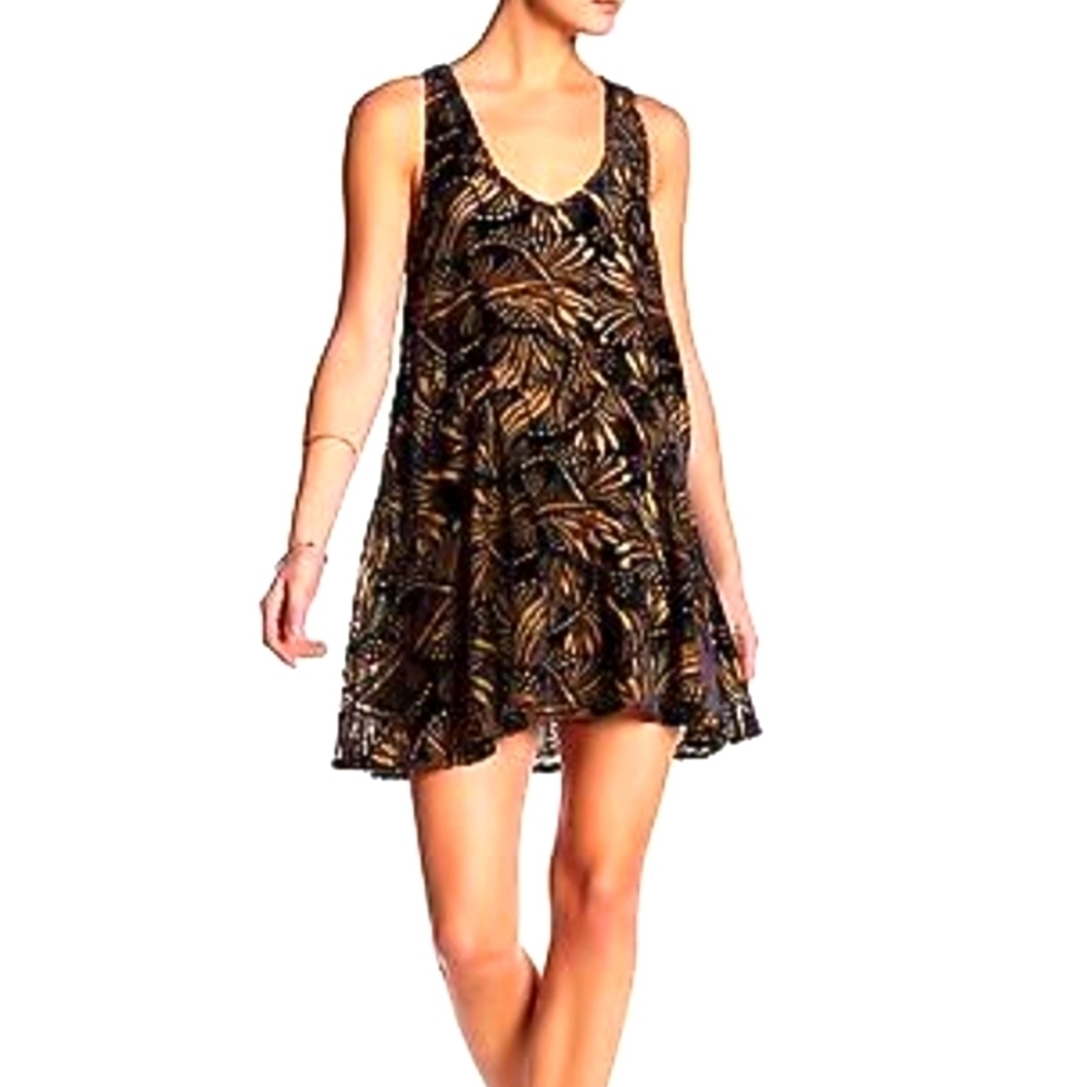 Free People Brown Ellie burnout velvet mini dress